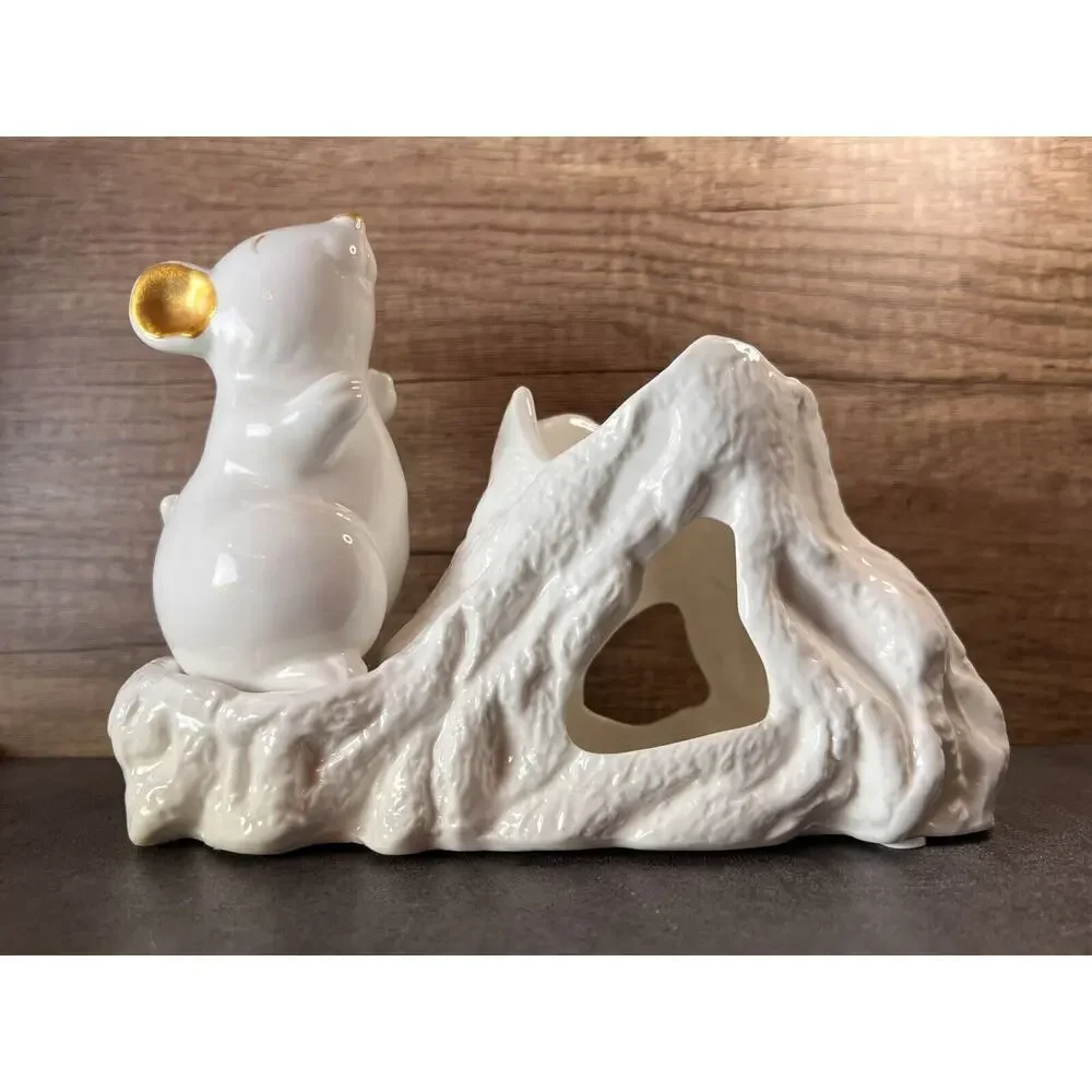 VTG White Mouse Tree Trunk Vase Succulent Planter Ceramic 99 INTL